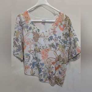 Floral V-Neck Blouse - Peach, Blue, Green